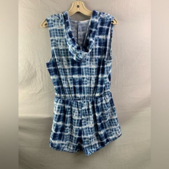 Blue Tye Dye Romper with Hoodie - Picture 2 of 3